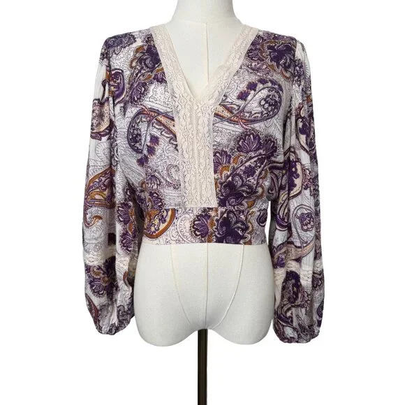 2//$30 NWT Band Of The Free XS Bohemian Paisley Blouse Full Sleeves - Picture 12 of 15